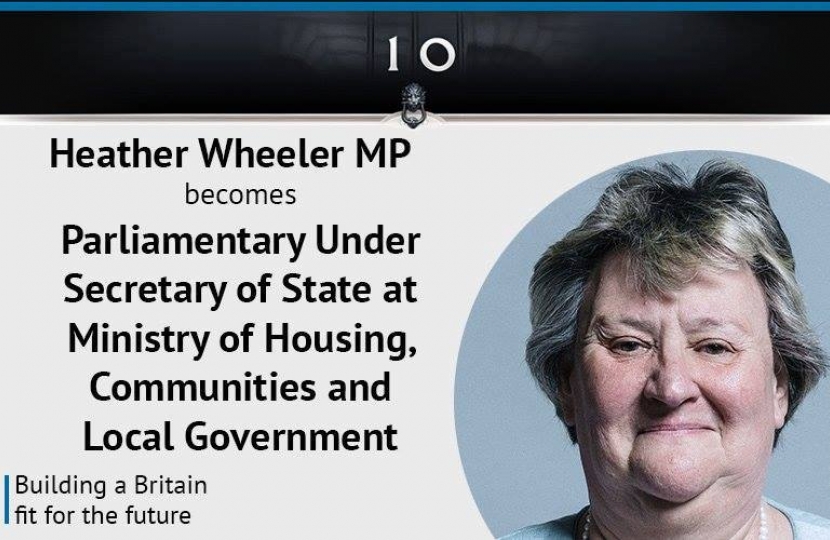 Heather Wheeler MP is appointed as Parliamentary Under Secretary of State at the Ministry of Housing, Communities and Local Government