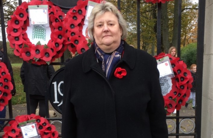 Heather Standing at Remembrance Service