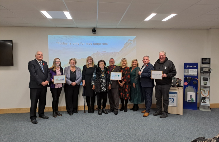 Kirsty Coxon, Rainbows; Maria & Mark Hanson, Me & Dee; Tracey Davenport & Barbara Elsey,   NSPCC; Cllr Paul Dunn, Chair of South Derbyshire District Council; Lesley Dunn – Consort to Chair; Cllr David Muller and Heather Wheeler MP